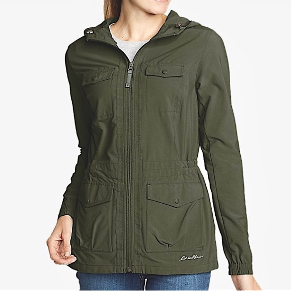 NWOT Eddie Bauer Travex Utility Jacket Deep Olive Hooded Outdoor Gorpcore S
